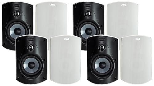 Image of Polk Audio Atrium 6 Outdoor All-Weather Speakers with Bass Reflex Enclosure (Pair, White), Broad Sound Coverage, Speed-Lock Mounting System (Pack of 4)