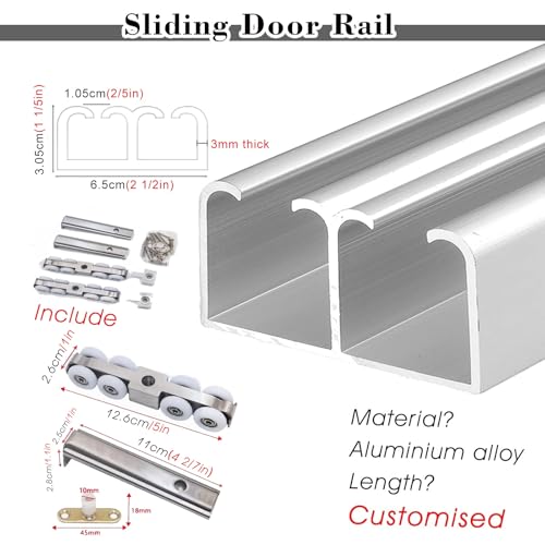 Heavy Duty Double Pocket Door Hardware, Kit de Herrajes para Puerta Corredera Oculta de 3mm de Grosor, Full 5ft 6 7 8 10 12 14 16 18 20 24 26 28 30 Ft, Kit de Herrajes para Puerta Granero, Comercial/Residencial (Plateado, 2ft/61cm) miniatura 4