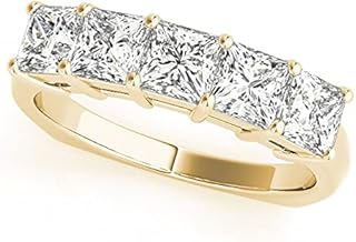 1 to 5 Carat (ctw) LAB GROWN Princess Cut 5 Stone Ring Diamond Wedding Band Value Collection (E-F Color VS2-SI1 Clarity)