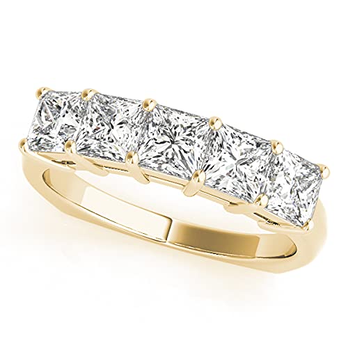 1 Carat (ctw) Gold Princess Cut 5 Stone Ring Diamond Wedding Band Value Collection (I-J Color I1-I2 Clarity)