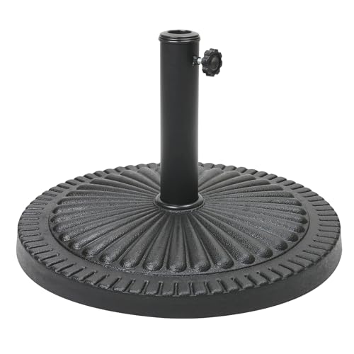 Janoon 14kg Heavy Duty Black Parasol Base Garden Umbrella Stand Round Victorian Style Cast Iron Effect By Crystals®