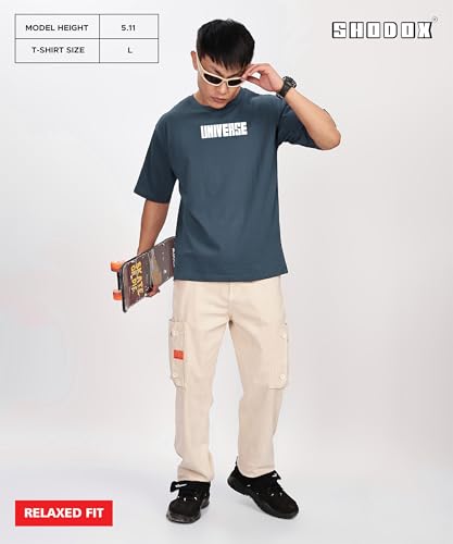 Image of SHODOX Bio-Washed Anti Bacterial 100% Pure Cotton Men's Oversized Aesthetic Premium Printed T-Shirt | Cozy Soft, Less Wrinkles Loose Fit, Drop Shoulder, Korean Baggy Style Tees for Mens