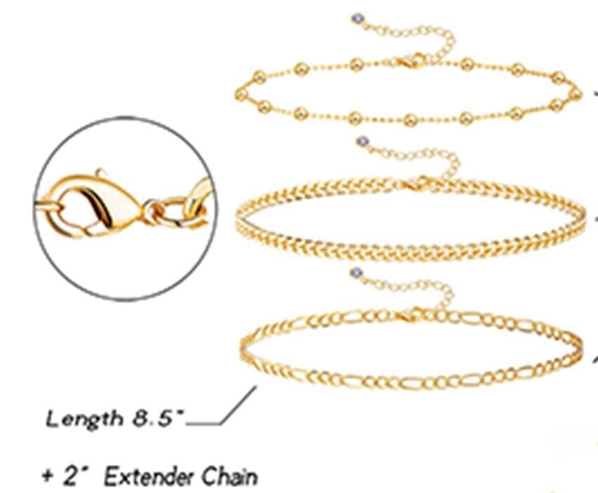 Image of Gold Anklets for Women Waterproof 14k Gold Plated Cuban Link Anklets Non Tarnish Rope Herringbone Ankle Chain Summer Beach Jewelry Gifts for Women