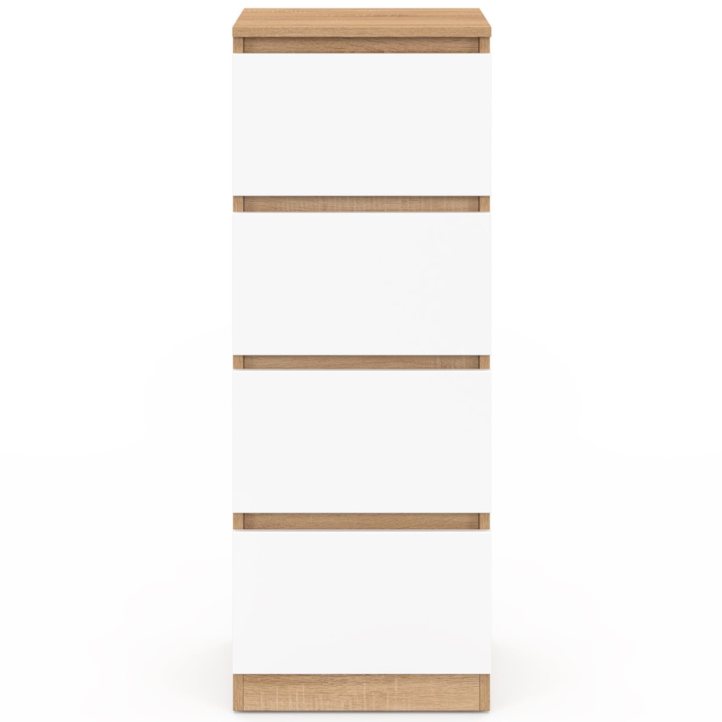 IDMarket - Meuble d'appoint 4 tiroirs TOMI 30x30x80 cm chiffonnier pour entrée Salle de Bain Bois façon hêtre et Blanc