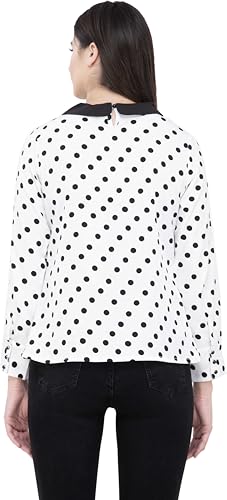 Image of POPWINGS Women's Crepe Top | Full Sleeve and Dot Printed Casual Top for Women