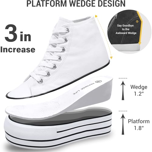 Image of REFRASE LIFE Womens Platform Sneakers with Wedge 3 Inches Height Boost Hidden Heel Shoes, Casual Height Increase Walking Fashion Shoes for Women and Girls