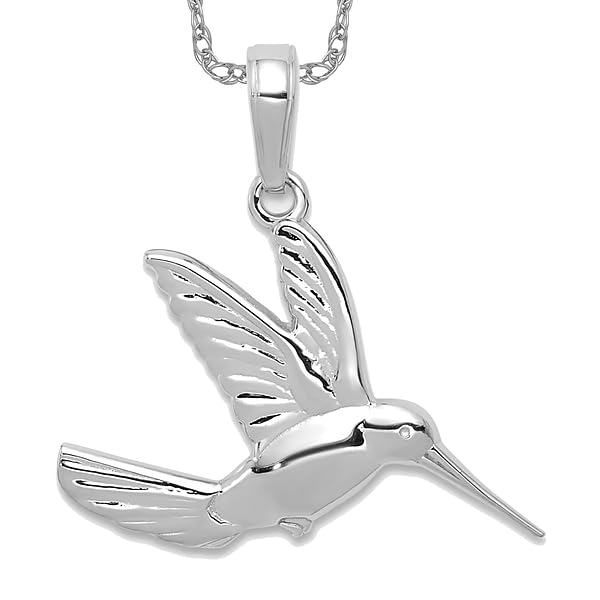 IceCarats 14K Solid White Gold Hummingbird Necklace Bird Pendant Charm