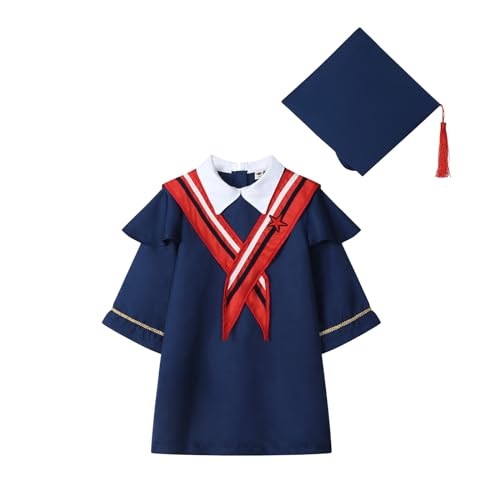 Generisch Conjunto de túnica de graduación con sombrero de doctorado, bata, bata, manga larga, niños, niñas, talar, ligero, cómodo, uniformes escolares, graduados, unisex, vestido de graduación