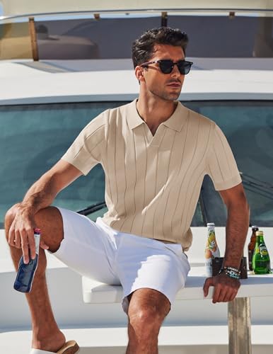 Image of COOFANDY Mens Polo Shirts Short Sleeve V Neck Knit Shirts for Men Casual Old Money Clothes Mens Golf Shirt