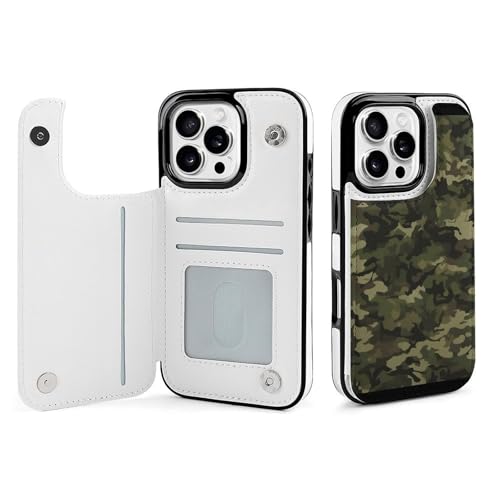 Étui portefeuille camouflage iPhone 16 Pro à rabat en cuir avec fentes pour cartes