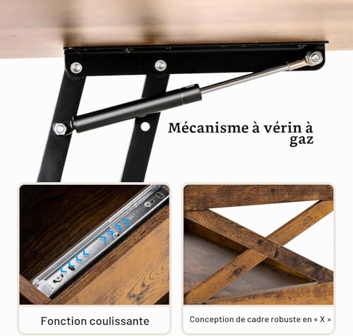 Table basse plateau relevable marron pour ranger et télétravailler - 8