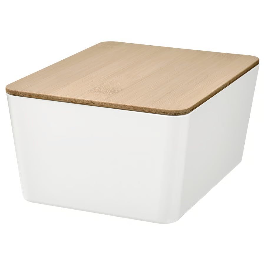 Ikea KUGGIS Box with lid, white/bamboo, 13x18x8 cm (5x7x3 ¼)-image-46
