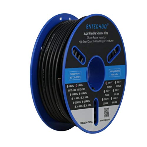 🛒 Flash Sale BNTECHGO 8 Gauge Silicone Wire Spool 100 ft Black Flexible 8 AWG Stranded Tinned Copper Wire