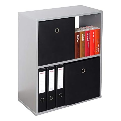 RICOO WM111-PL Bookcase with 2 Compartments 71 x 60 x 31 cm Wooden Modern Grey Standing Shelf Office Bookcases Shelves & Shelves Printer Stand Printer Shelf Filing Shelf Cover