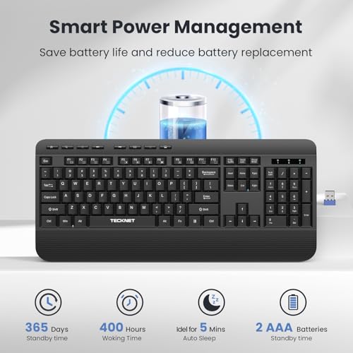 Image of TECKNET 2.4GHz Wireless Ergonomic Keyboard with Full Size Wrist Rest | 8 Shortcut Keys, Stable Connection, Spill Resistant, Silent Click, Wide Compatibility Keyboard for Windows Laptop PC Computer