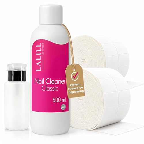 LALILL Cleaner Ongles Degraissant 500ml Kit - Nettoyant pour Ongles - Lingettes Nettoyantes - Flacon Pompe 200ml, 1000 Pads, Dégraissant pour Ongles en Gel,...