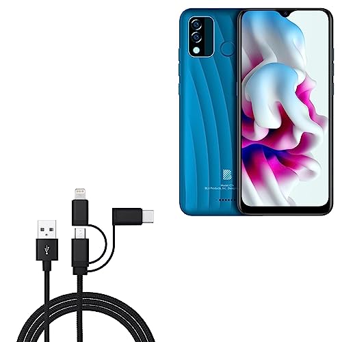BoxWave Cable Compatible with BLU C7X - AllCharge 3-in-1 Cable for BLU C7X - Jet Black