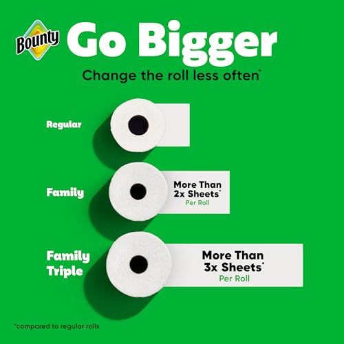 Bounty Paper Towels Quick Size White, 12 Family Triple Rolls, 141 Sheets Per Roll