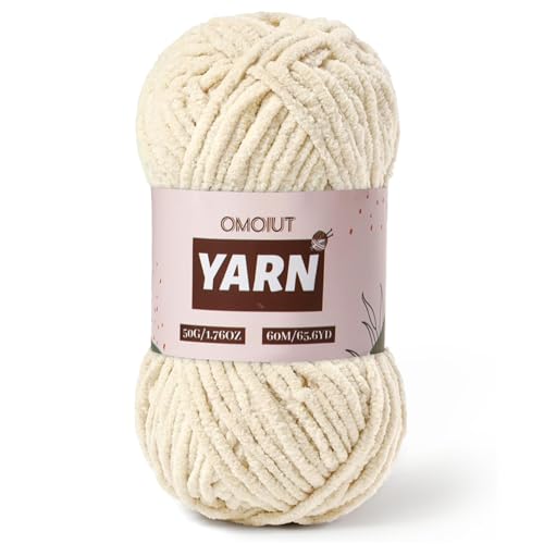 Image of Plush Chenille Chunky Crochet Yarn - Baby Yarn for Crocheting Soft - Velvet Yarns Knitting for Blankets Crafts - Fluffy Amigurumi Yarns 50g / 65.6yd (Beige)