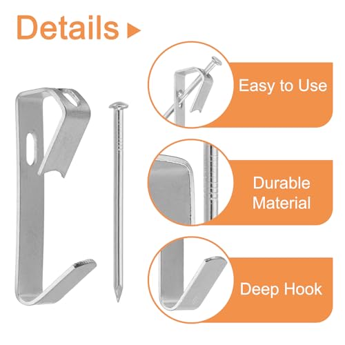 Image of uxcell 100Pcs Photo Frames Hanger Hooks, 30 Lb Frame Hooks with Nails Metal Wall Mount Album Picture Hanging Clips for Hanging, Clocks on The Wall, Silver