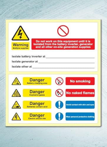 Solar PV Multiple Supply Electrical Meter Labels - 160mm x 90mm Self Adhesive Warning Stickers - Price per Pack of 20 Labels (10 Sheets per Pack) (P/NO. 78207AMZ)
