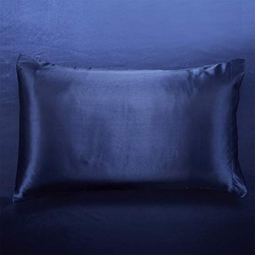 Aimay 3 Piece Satin Duvet Cover Set (1 Duvet Cover + 2 Pillowcases) Rich Silk Luxury 100% Super Soft Microfiber Bedding Collection Reversible Stain-Resistant Wrinkle Free (Queen, Navy Blue) #TOP6