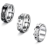 BESTEEL 3Pcs Moon Star Sun Statement Ring Set Stainless Steel Spinner Rings for Women Mens Boho Fidget Band Rings