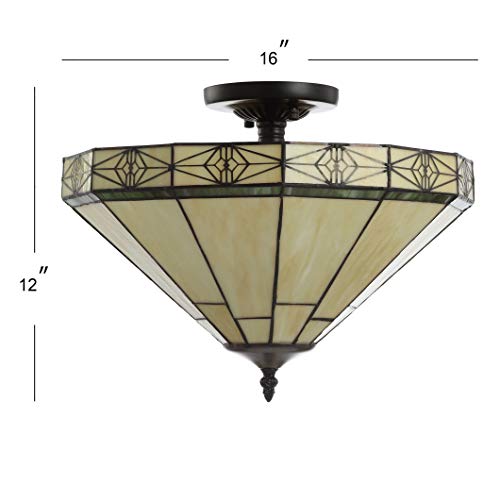 Jonathan Y Jyl8026A Jasmine 16" Tiffany-Style Glass/Metal Led Semi-Flush Mount Traditional Dimmable, 2700K Cozy Warm Light, For Kitchen,Hallway,Bathroom,Stairwell, Cream #TOP4