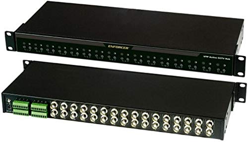 Seco-Larm EVT-AH16-VT2Q CCTV 1U Rack-Mount 16-Port Active Hub, Perfect For use with DVRs, 16 Video Inputs (Terminal Block). 32 Video outputs (2 Per Channel), Rack Mount or Stackable, 12/24 VAC/VDC
