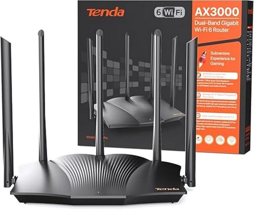 Tenda - Tenda Routeur WiFi 6 RX12 Pro, Router WiFi AX3000 Bi-Bande, 5 * 6dBi Antennes à Haut Puissance, Large Couverture, Ports Ethernet LAN/WAN sans Configuration, Gestion Intelligente des Visiteurs