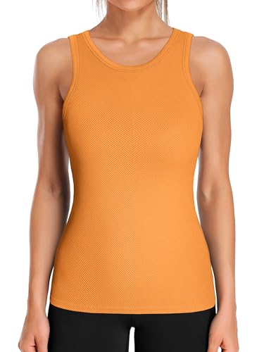 Image of ATTRACO Ribflex Workout Tank Tops for Women Seamless Full Length Gym Tops Athletic Yoga Top Built in Bra