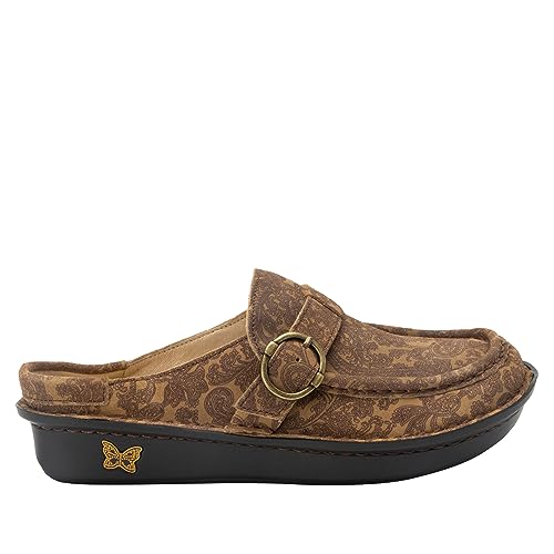 Image of Alegria Women's Brigid Leather Moc Toe Open Back Clog with Heel Cup