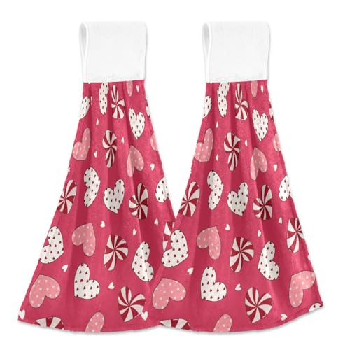 Boccsty Groovy Valentine's Day Love Hearts Hanging Kitchen Towels 2 Pieces Dish Tie Towels Hand Towel Bathroom Towels for Farmhouse