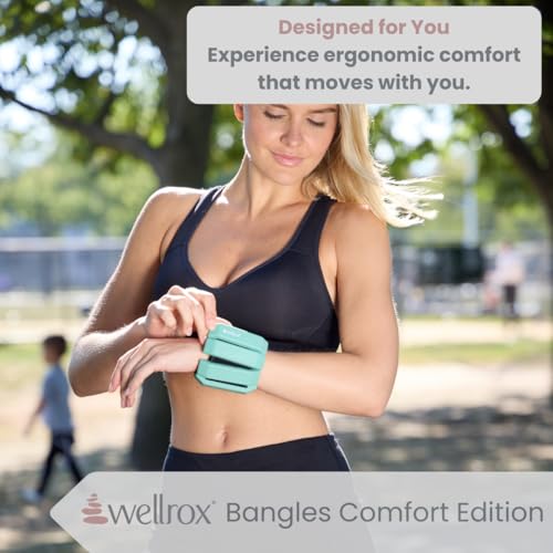 Image of Wellrox Weighted Bangles - Adjustable Ankle and Wrist Weights for Women & Men - Set of Ankle Weights 2 lbs (1 lb Each Wrist Weight) | Weighted Arm Bands for Pilates, Yoga, Running & Walking