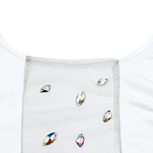 Women's Sexy See-Through Rhinestone One Piece Swimsuit Halter Mesh Hollow Out High Cut Tummy Control Bikini Bathing Suit White #TOP4