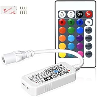 Smart WiFi RGB Led Strip Light Controller + Infrared Remote Control (IR) 24 Keys Wireless for Multi Color Strip Lights, Compatible with Android/iOS Work with Alexa/Google Home