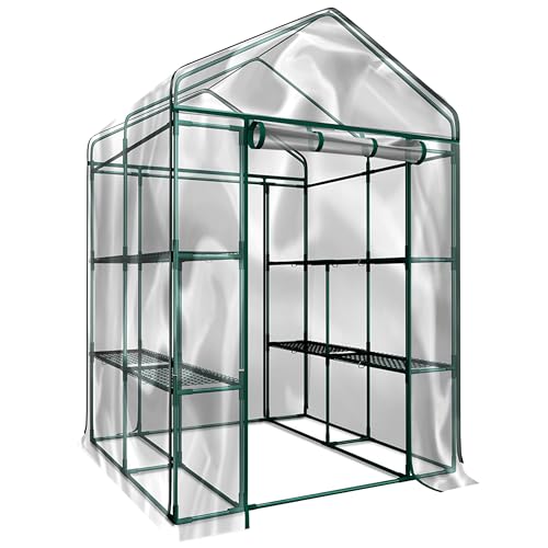Greenhouse - Walk in Greenhouse with 8 Sturdy Shelves and PVC Cover for...