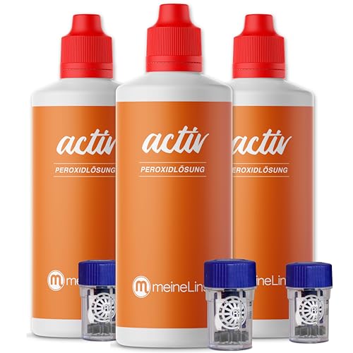 meineLinse activ Peroxidlösung 3 x 360ml + 3 Behälter - für die schonende Reinigung weicher & formstabiler Kontaktlinsen - konservierungsmittelfrei (3x 360ml + 3 Behälter)