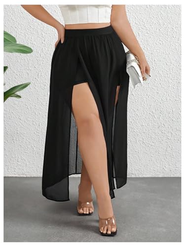 Women's Plus Size Split Thigh Sheer Mesh Skirt High Waisted Summer Beach Long Skirts3