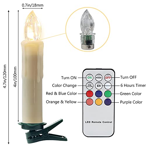 Image of Flameless LED Taper Candles with Clips, 4 inch Battery Operated Window Candles with Remote Timer Mini LED Chandelier Candlesticks for Home Decor Wedding Church Party & Tree Lighting,10 Pack,Colorful