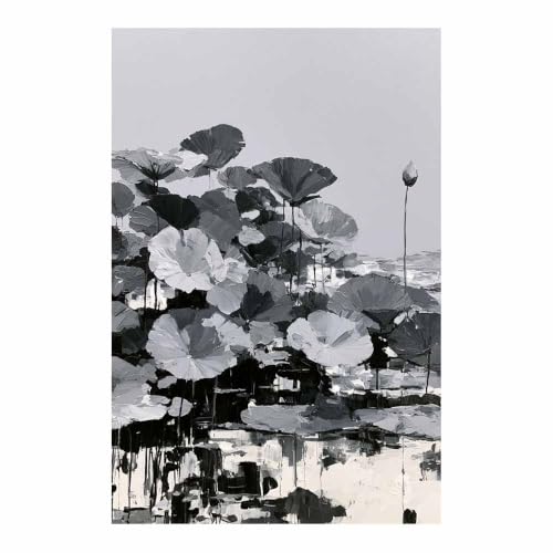 Photo noir et blanc feuilles de lotus une impression de haute qualite pour salon
