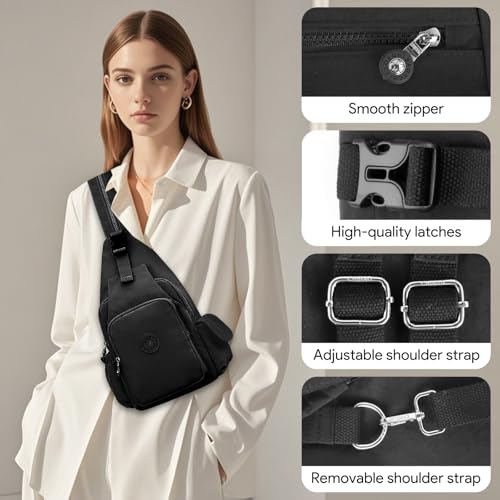 Indrnif Crossbody Schultertasche,Sling Tasche, Oxford Stoff Schlinger Brusttasche,Crossbody Tasche für Frauen,Stilvoller Umhängetasche mit Mehreren Taschen zum Reisen, im Freien, Einkaufen