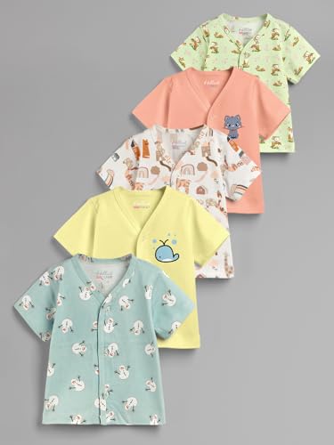 Image of HELLCAT 100% Cotton Front Open Jhabla Vest & T Shirt for Babies - Pack of 5 (Unisex,Short Sleeve)