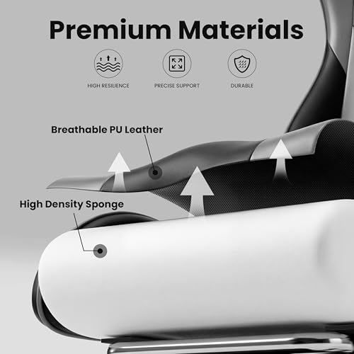 Image of Gaming Chair, Ergonomic Computer Chair with Footrest and Lumbar Support, Height Adjustable Office Chair with 360 Swivel Seat and Headrest (Black & Grey)