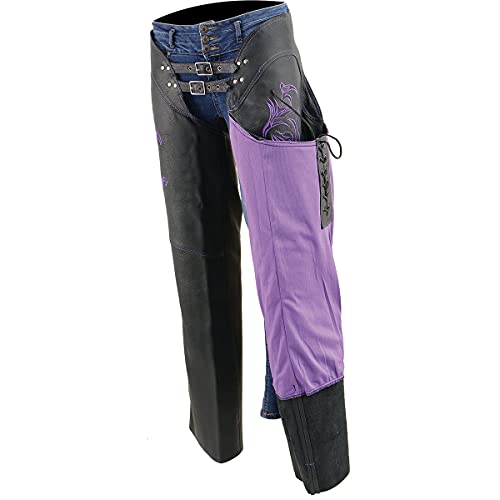 Image of Milwaukee Leather Chaps for Women Black Low-Rise Waist- Double Buckle Reflective Embroidery Motorcycle Chap- ML1187