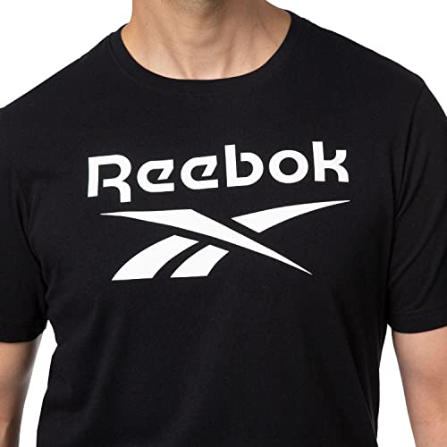 Reebok Stacked Crewneck T-Shirt Slim Fit| Men's Workout Ready Graphic Front | 100% Cotton T-Shirts - Black Large #TOP1