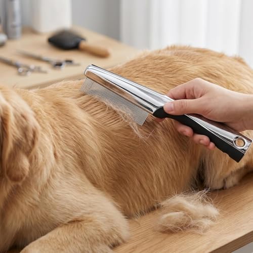 Image of Resco Professional Flea and Face Comb, Anti-Static for Grooming Pets Very Fine Pin Spacing, Chrome