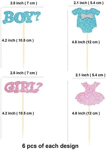 Unimall 24Pcs Boy or Girl Cupcake Toppers Glitter Onesie Jumpsuit Cupcake Picks Baby Shower Cake Toppers Kids Birthday Gender Reveal Party Cake Decorations Supplies