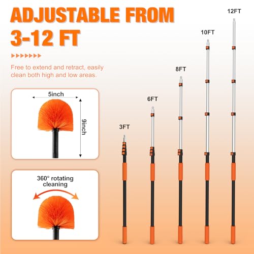Image of LAANPOLE 12FT Cobweb Duster with Extension Pole, Spider Web Brush for Cleaning Extendable, Professional Ceiling and Corner Dusters for Outdoor Indoor Use