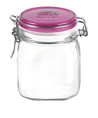 Bormioli Rocco Fido Square Jar with Fuchsia Lid, 25-1/4-Ounce